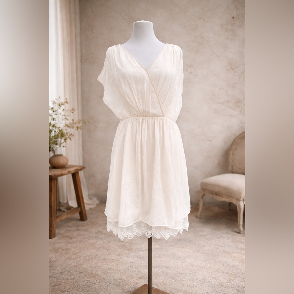 VNTG 100% Mulberry Silk Dress in Ivory by Massimo Sutti
